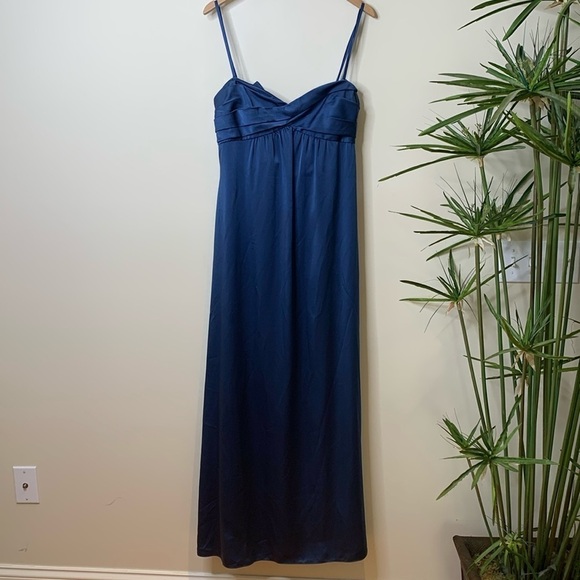 BCBGMaxAzria | Midnight Blue Satin Corset Bow Strapless Prom Wedding Dress 10 - Picture 1 of 17